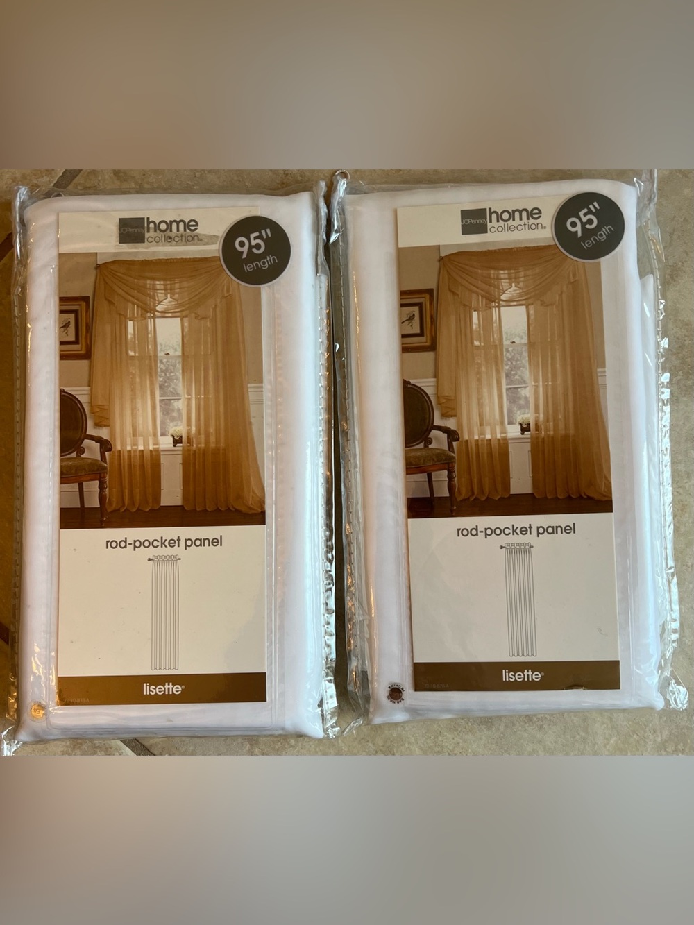 Lot of 2) JcPenny Lisette Rod Pocket Sheer Panel 95" length Cool White NEW 60x95
